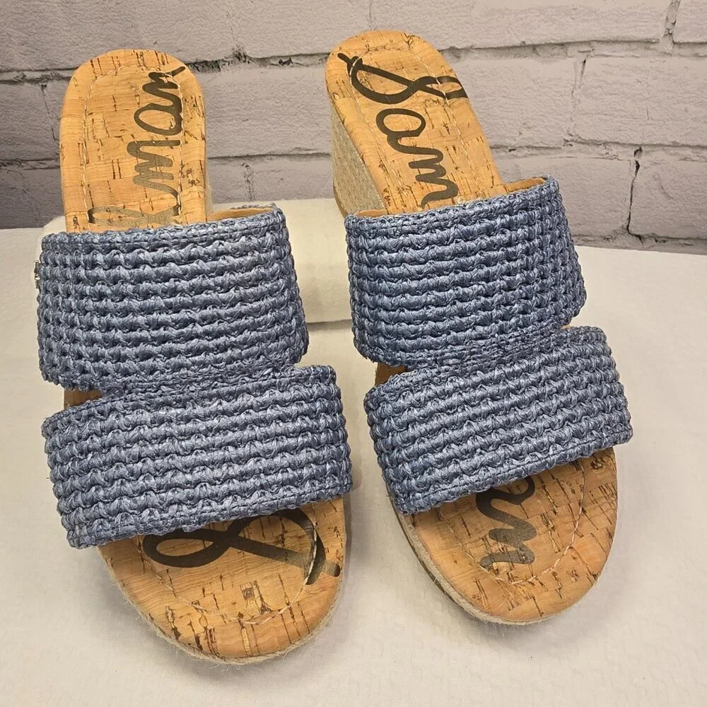 SAM EDELMAN BLUE ROXANN SANDAL WEDGES ESPADRILLES BEACH RESORTWARE SIZE 7.5